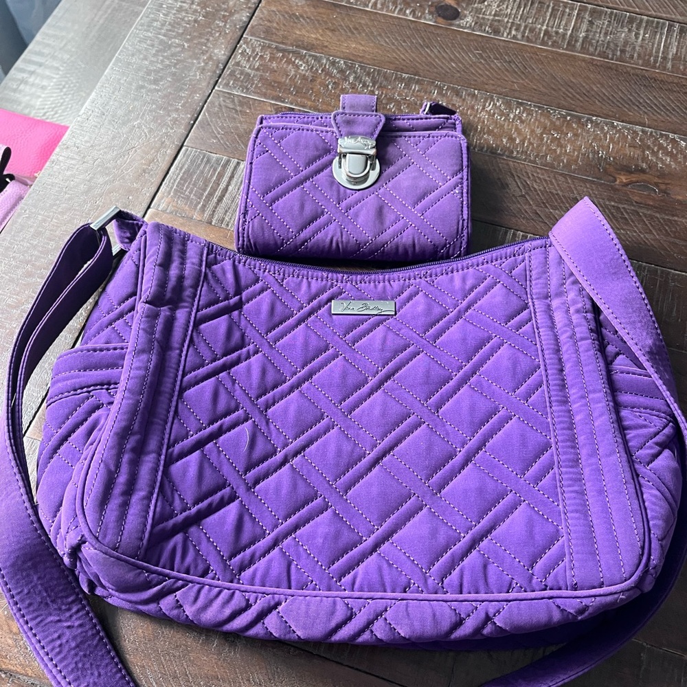 Vera Bradley, purple shoulder hobo with wallet